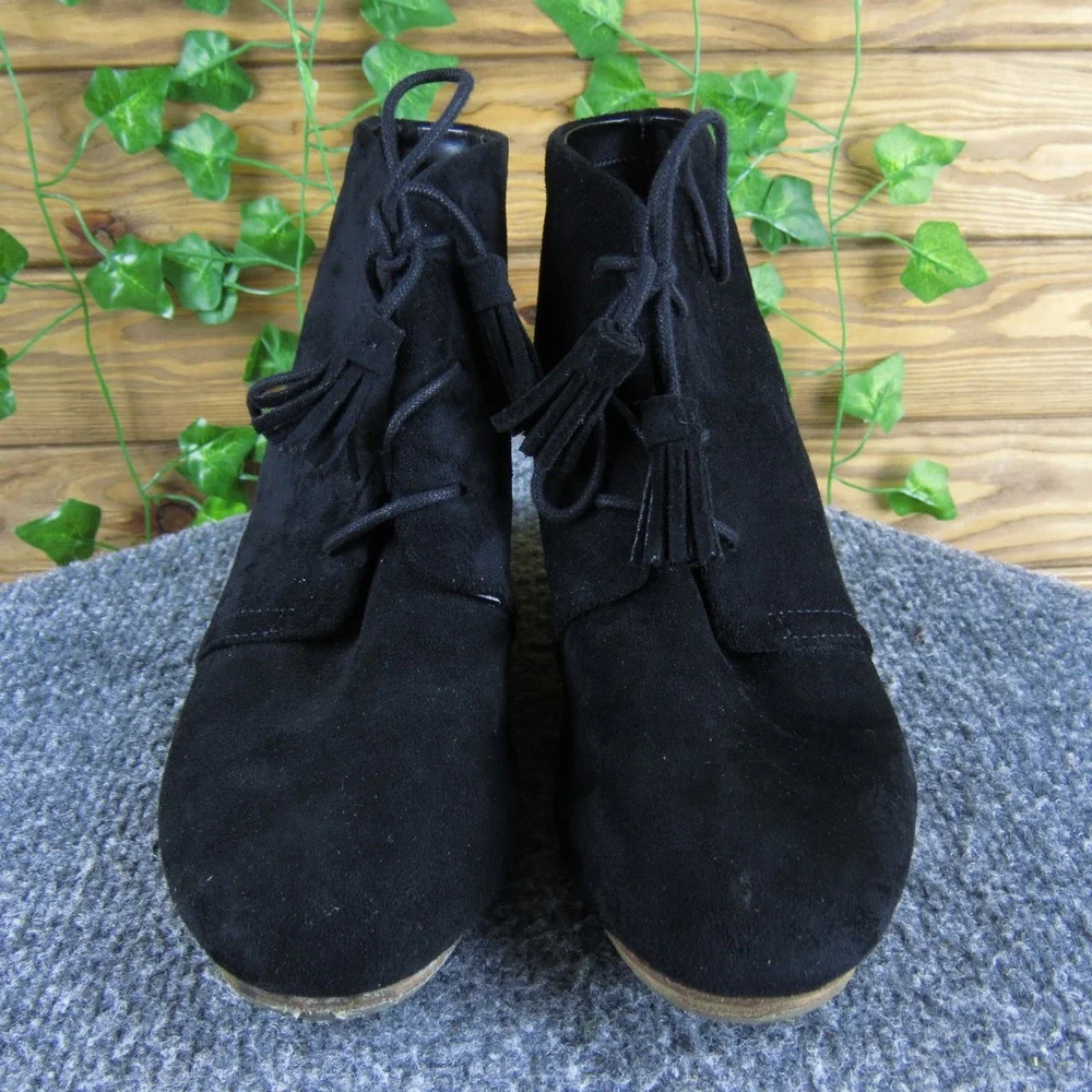 Dr Scholl's Dakota Women's 6.5 Wide Black Fabric Wedge Booties Comfort‎ Lace Up